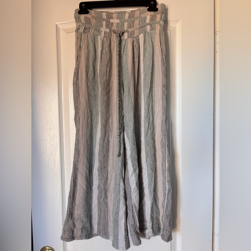 Free People Hamilton Wide Leg Pants striped cotton pull on women’s small